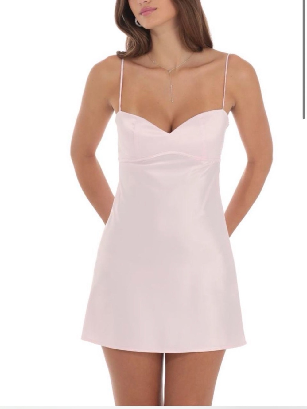 Lucy in the Sky Pale Pink Satin Slip Chemise with Sweetheart Neckline